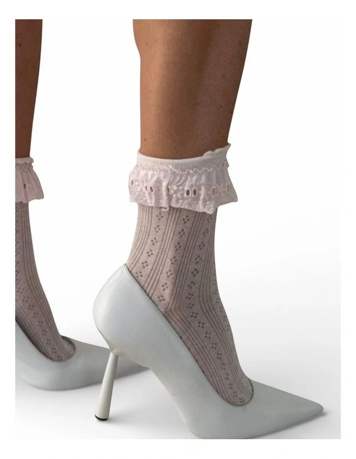 Lace Frill Trim Cotton Bobby Socks in Pink image 4