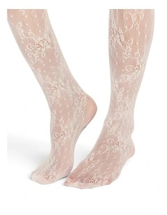 Lace Thigh High Socks in White