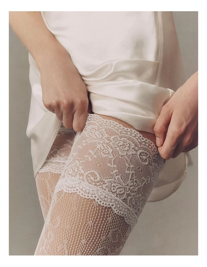 Lace Thigh High Socks in White image 2