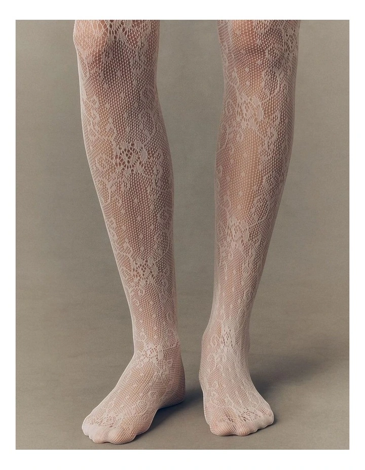 Lace Thigh High Socks in White image 3