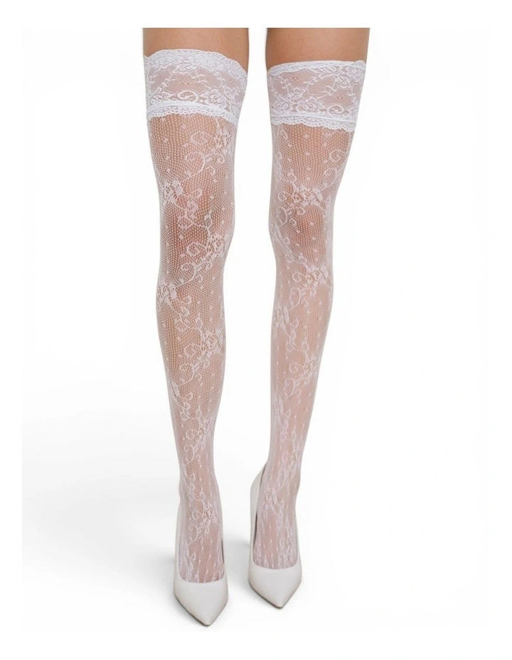 Lace Thigh High Socks in White image 4