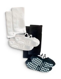 Studio Grip Premium Strappy Leg Warmer Socks of 2 Pairs in Black