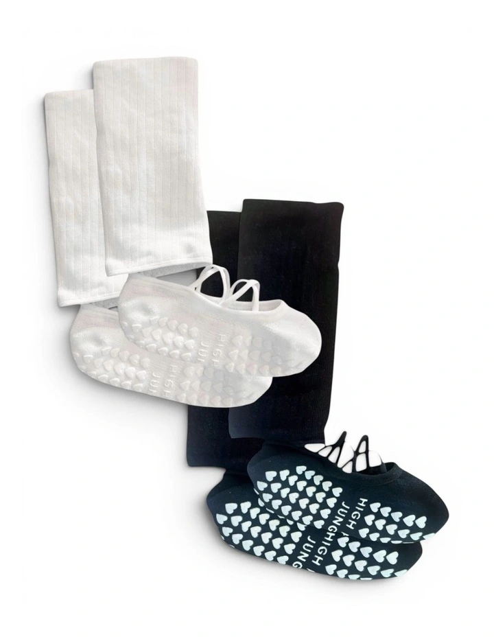 Studio Grip Premium Strappy Leg Warmer Socks of 2 Pairs in Black image 1