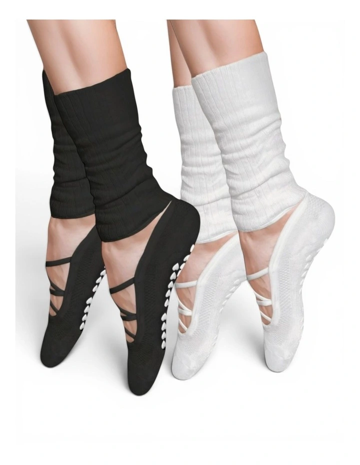 Studio Grip Premium Strappy Leg Warmer Socks of 2 Pairs in Black image 2