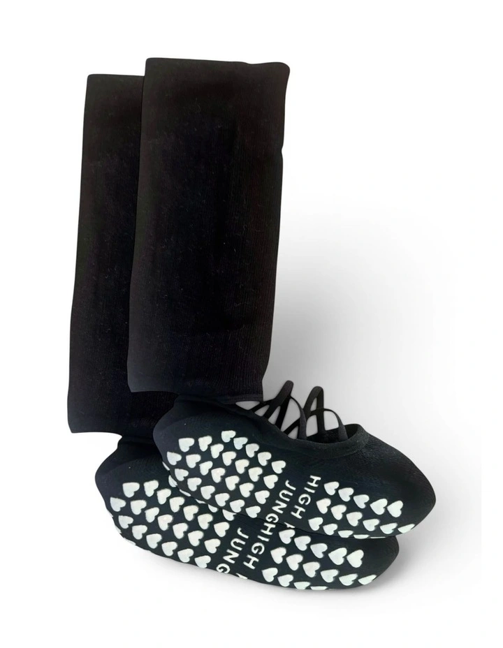 Studio Grip Premium Strappy Leg Warmer Socks of 2 Pairs in Black image 7