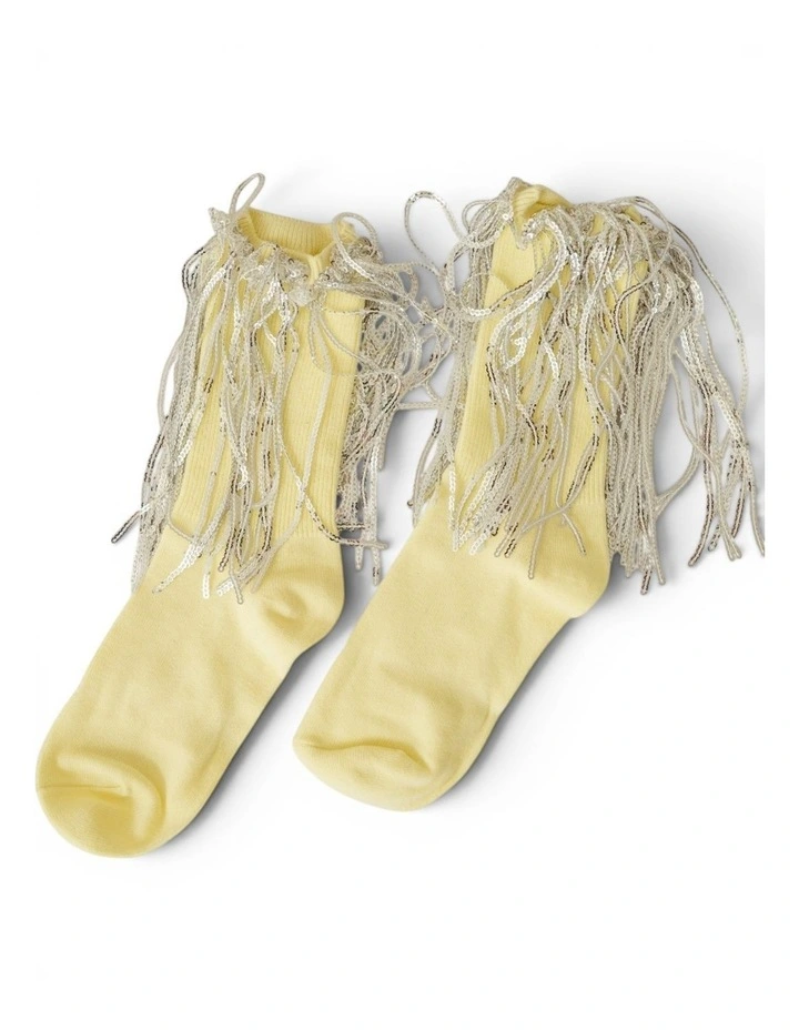 Glitter Fringe Bowie Cotton Socks in Yellow image 1