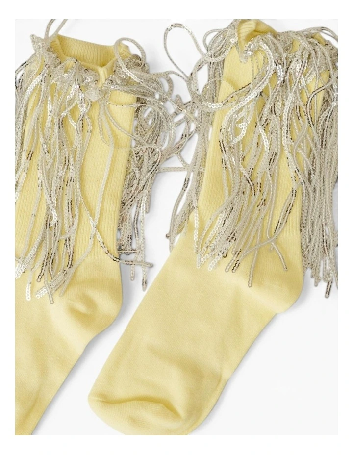 Glitter Fringe Bowie Cotton Socks in Yellow image 2