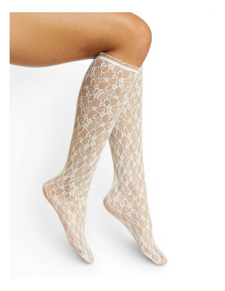 Lace Knee High Socks in White image 1