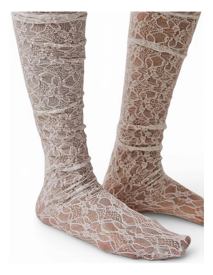 Lace Knee High Socks in White image 3