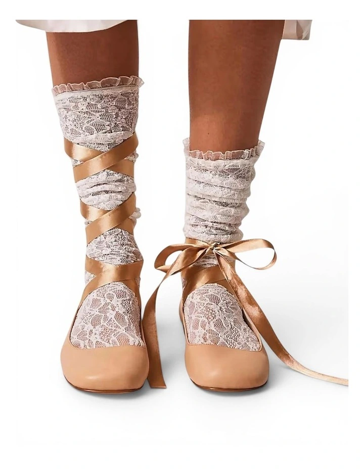Lace Knee High Socks in White image 4