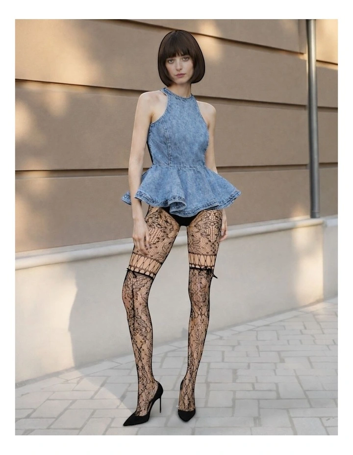 Chevonne Lace And Satin Fishnet Tights image 4