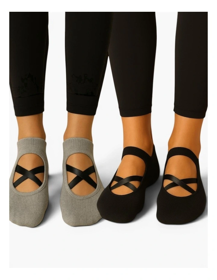 Pilates Grip Socks Pack of 2 in Black image 1
