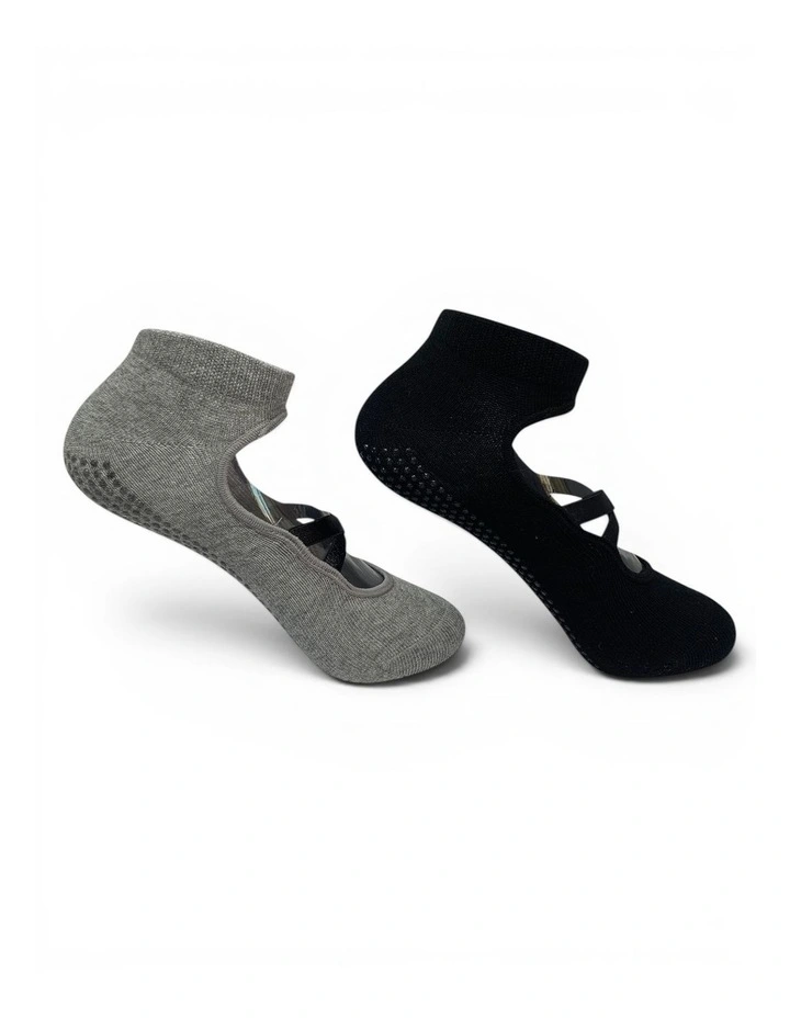 Pilates Grip Socks Pack of 2 in Black image 6