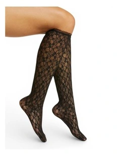 Lace Knee High Socks in Black