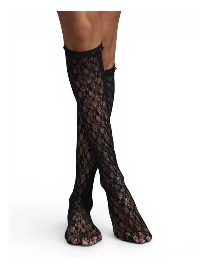Lace Knee High Socks in Black image 2