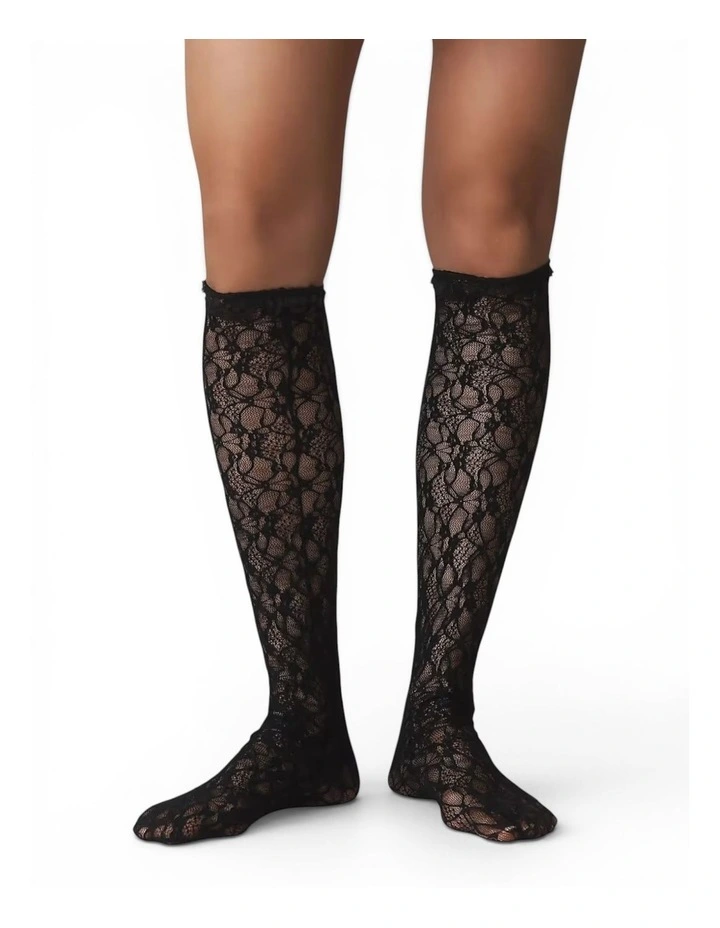 Lace Knee High Socks in Black image 5