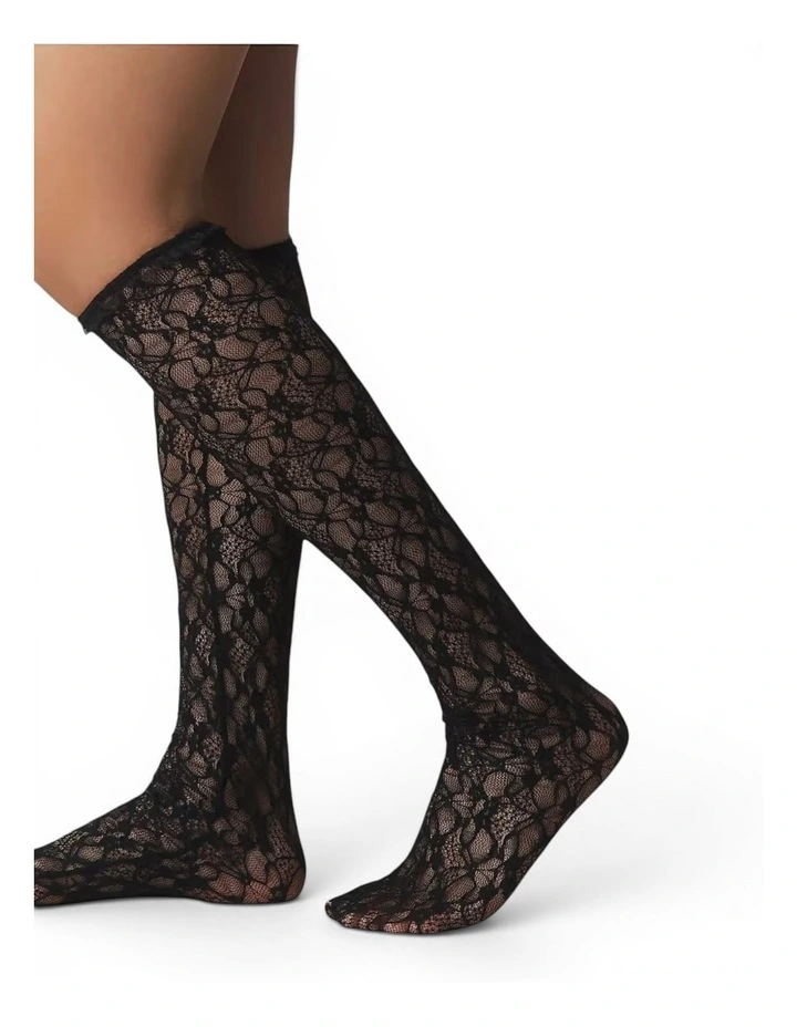 Lace Knee High Socks in Black image 6