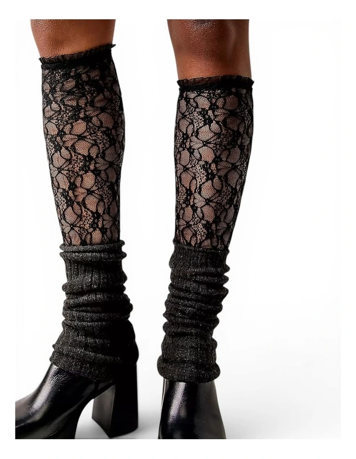 Lace Knee High Socks in Black image 7