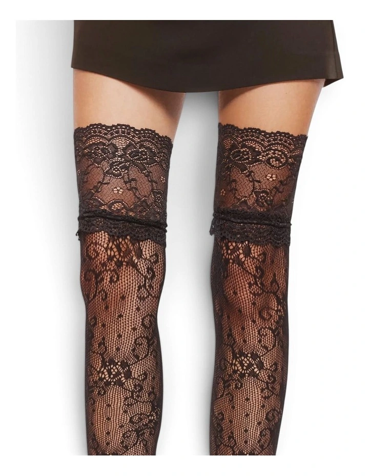 Lace Thigh High Socks in Black image 4