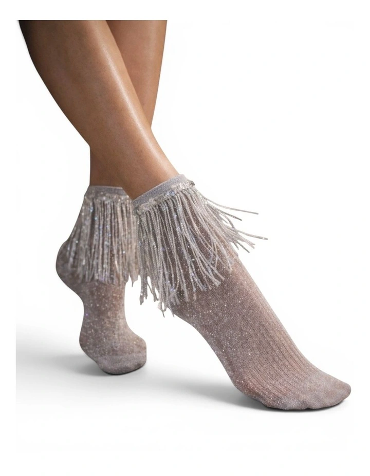 Glitter Fringe Stevie Metallic Lurex Socks in Silver image 1