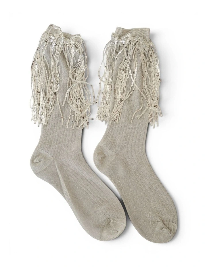 Glitter Fringe Stevie Metallic Lurex Socks in Silver image 2
