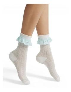 Bobby Lace Frill Trim Cotton Bobby Socks in White