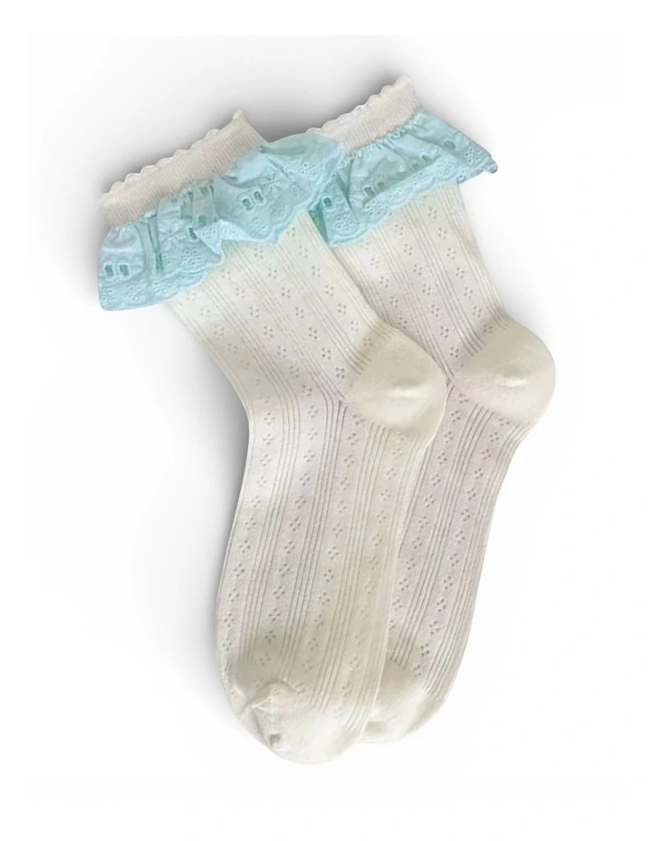 Bobby Lace Frill Trim Cotton Bobby Socks in White image 2