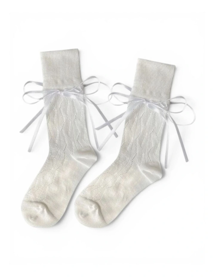 Bellabow Satin Ribbon Soft Socks in White image 1