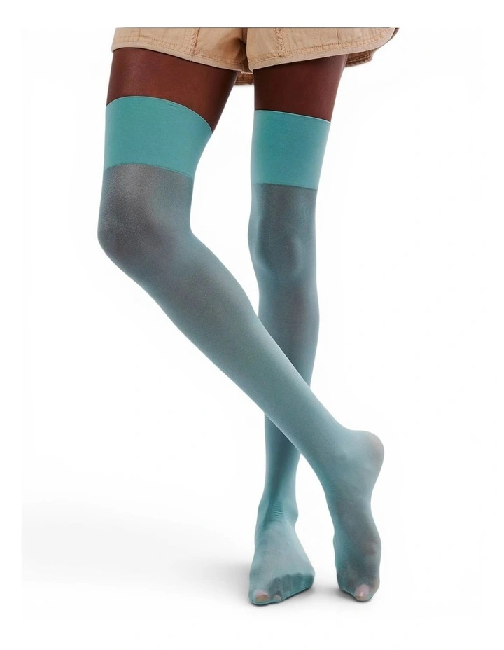 Lucy Sheer Thigh Socks in Green image 1