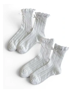 The Coquette Sheer Ribbon Socks Pack of 2 in White