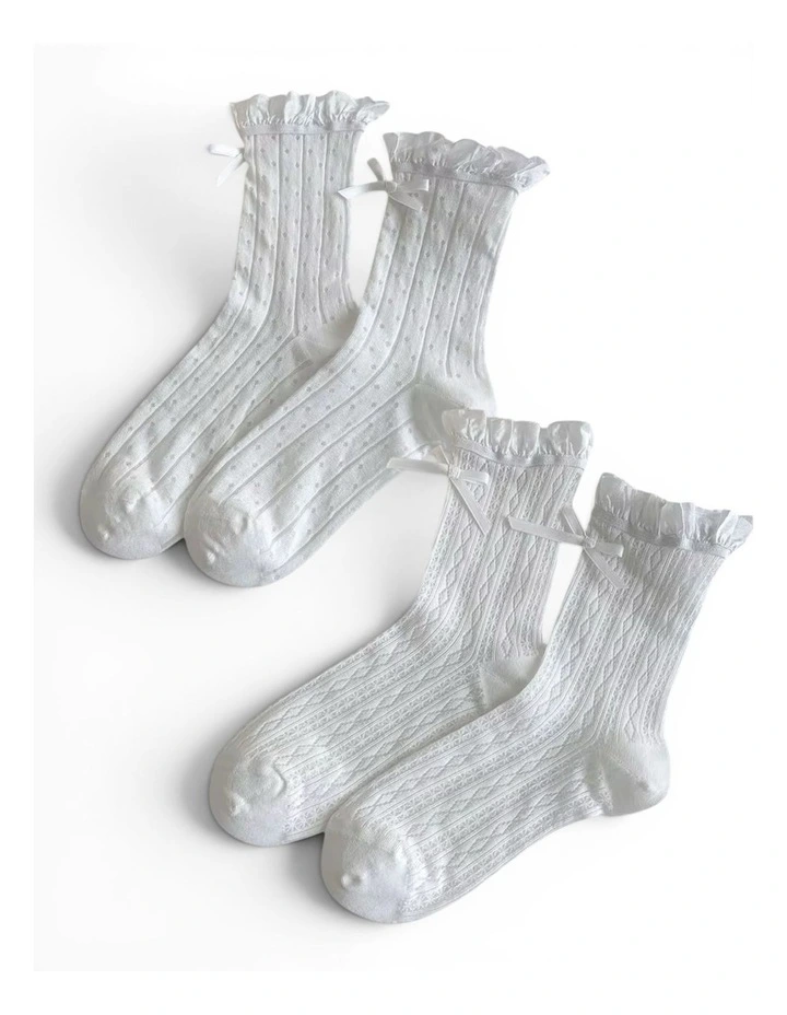 The Coquette Sheer Ribbon Socks Pack of 2 in White image 1