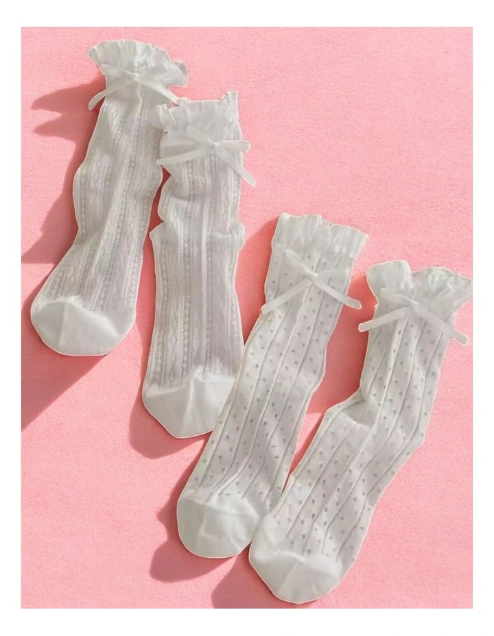 The Coquette Sheer Ribbon Socks Pack of 2 in White image 4