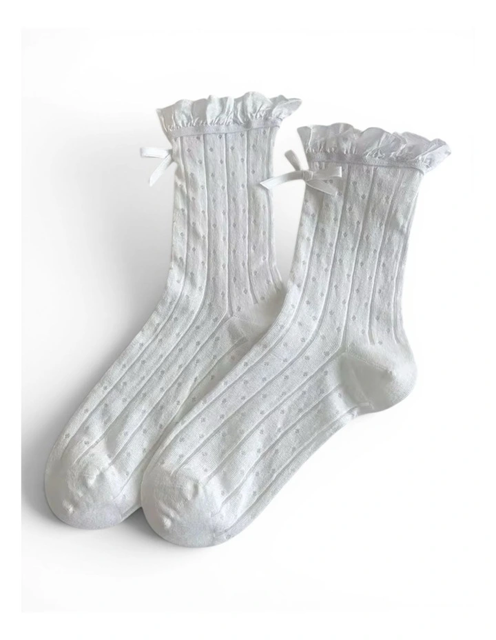 The Coquette Sheer Ribbon Socks Pack of 2 in White image 5