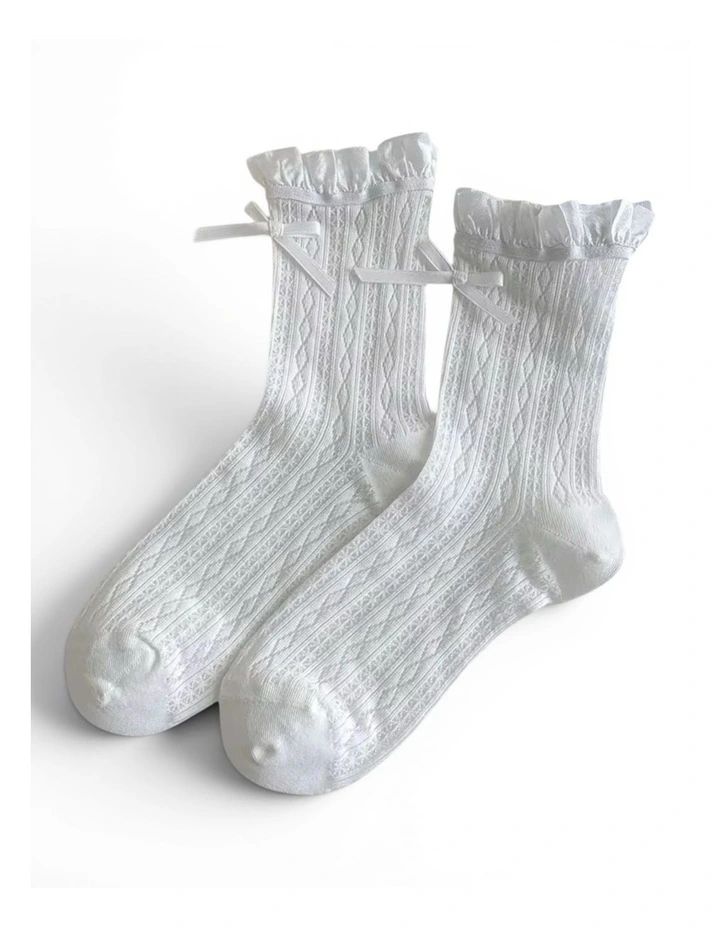 The Coquette Sheer Ribbon Socks Pack of 2 in White image 7