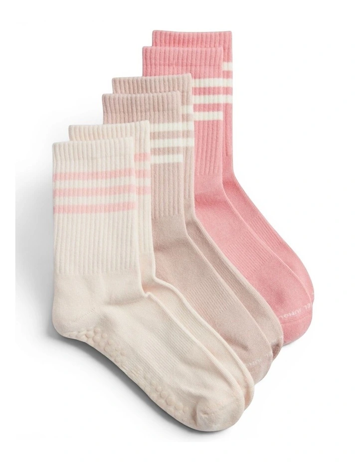 Varsity Grip Pilates Yoga Socks Pack of 3 in Pink image 1