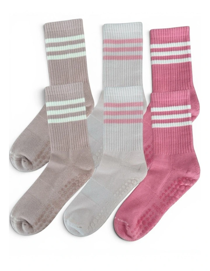 Varsity Grip Pilates Yoga Socks Pack of 3 in Pink image 3