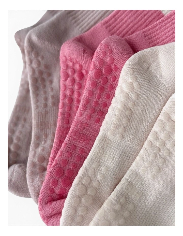 Varsity Grip Pilates Yoga Socks Pack of 3 in Pink image 4