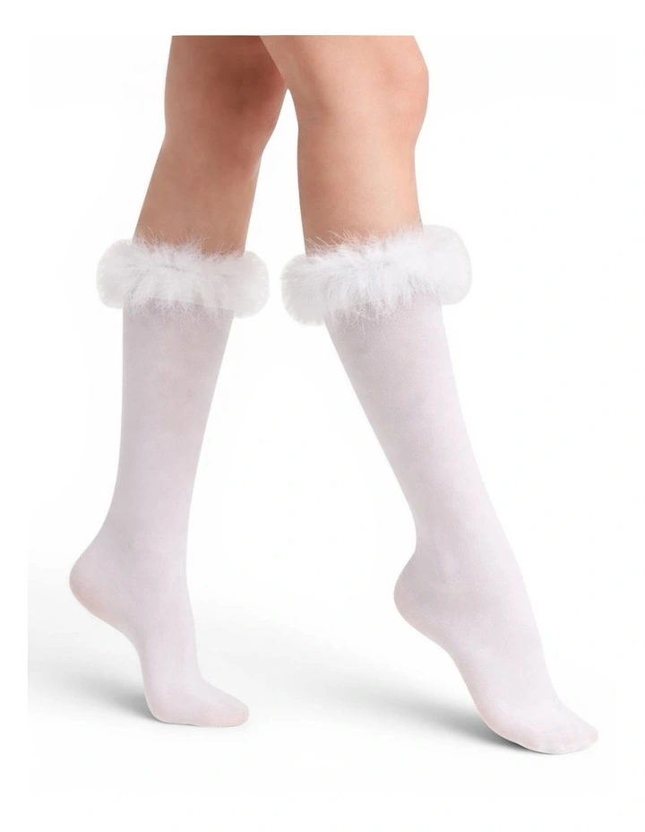 Frou-Frou Faux Fur Trim Cotton Socks in White image 6