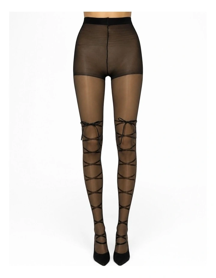 Satin Bow Lace Up Tights image 1