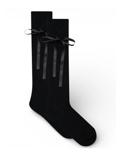 Prima Cotton With Satin Ribbon Socks in Black