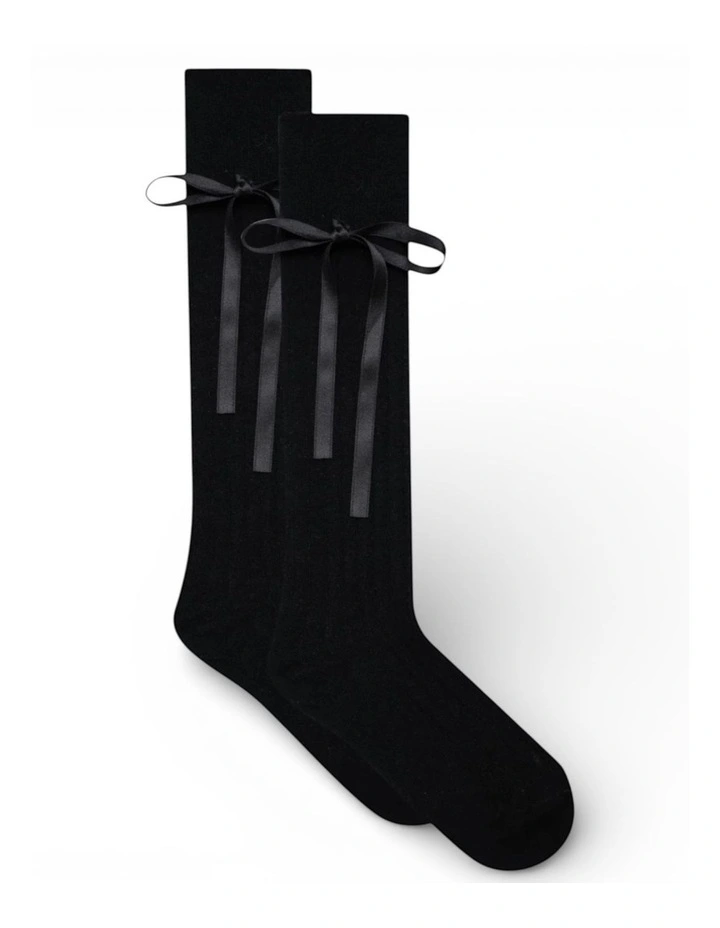Prima Cotton With Satin Ribbon Socks in Black image 1