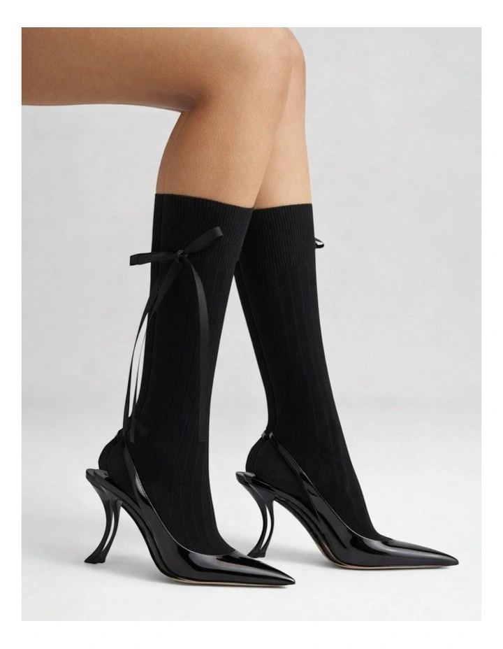 Prima Cotton With Satin Ribbon Socks in Black image 2