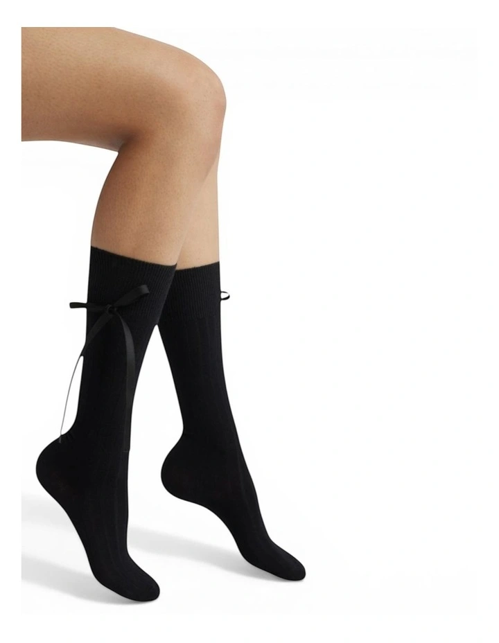 Prima Cotton With Satin Ribbon Socks in Black image 3