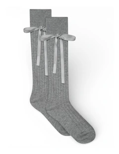 Prima Cotton With Satin Ribbon Socks in Grey