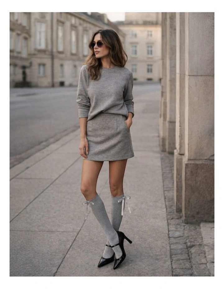 Prima Cotton With Satin Ribbon Socks in Grey image 3