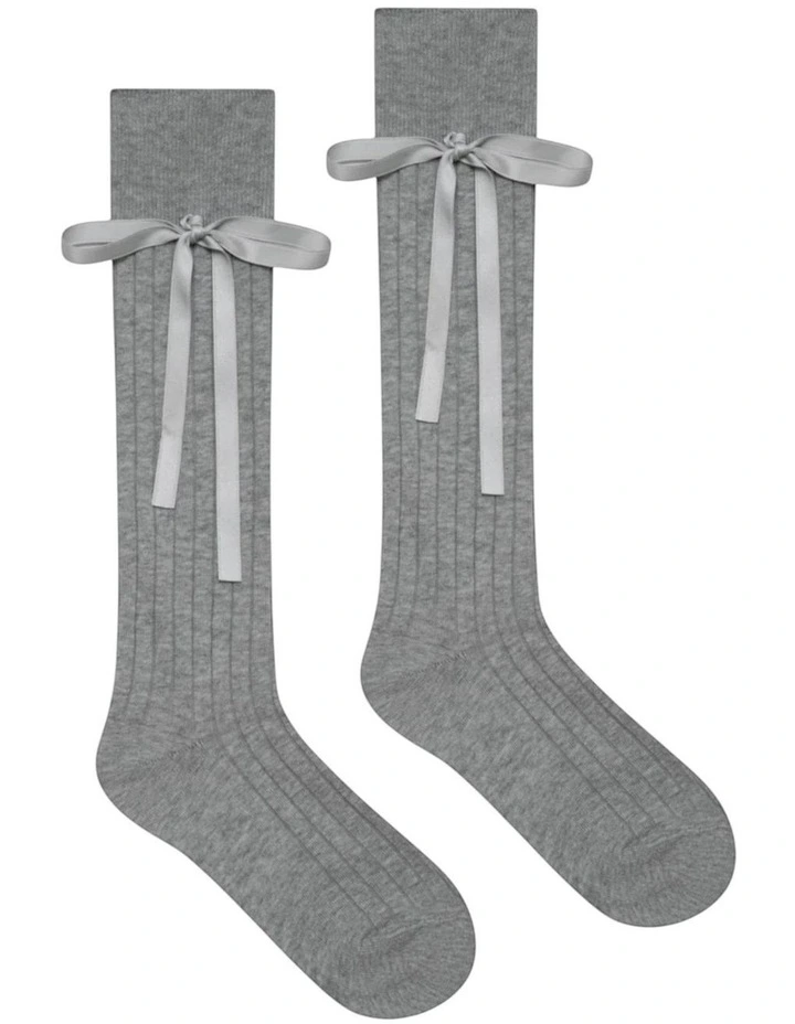 Prima Cotton With Satin Ribbon Socks in Grey image 5