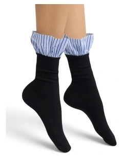 Lauren Pinstripe Cuff Socks in Blue