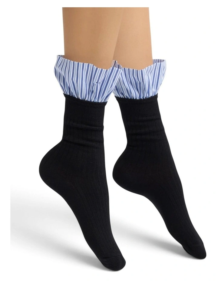 Lauren Pinstripe Cuff Socks in Blue image 1