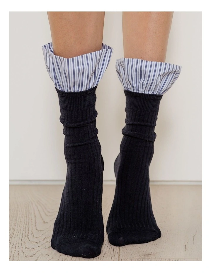Lauren Pinstripe Cuff Socks in Blue image 2