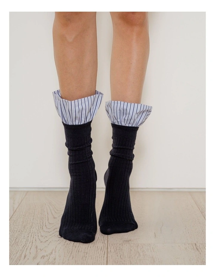 Lauren Pinstripe Cuff Socks in Blue image 4